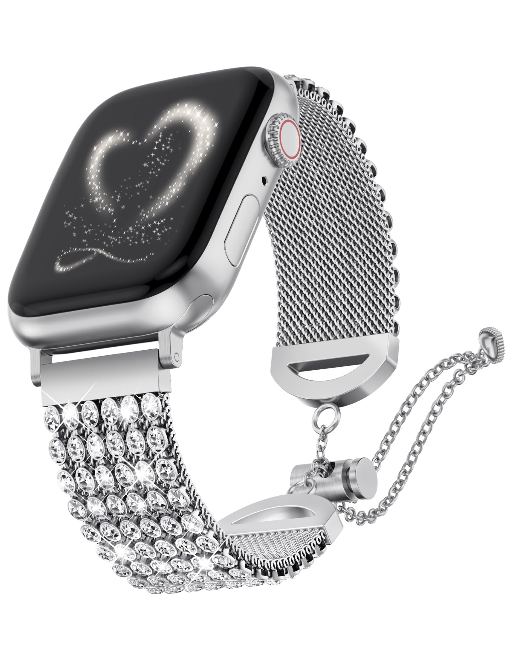 TOYOUTHS Bling Diamond Strap Compatible with Apple Watch Straps 41mm 40mm 38mm 42mm Women, Dressy Rhinestone Stainless Steel Metal Sparkly Bracelet for iWatch 11 10 9 8 7 6 5 4 SE 3 2 1, Silver