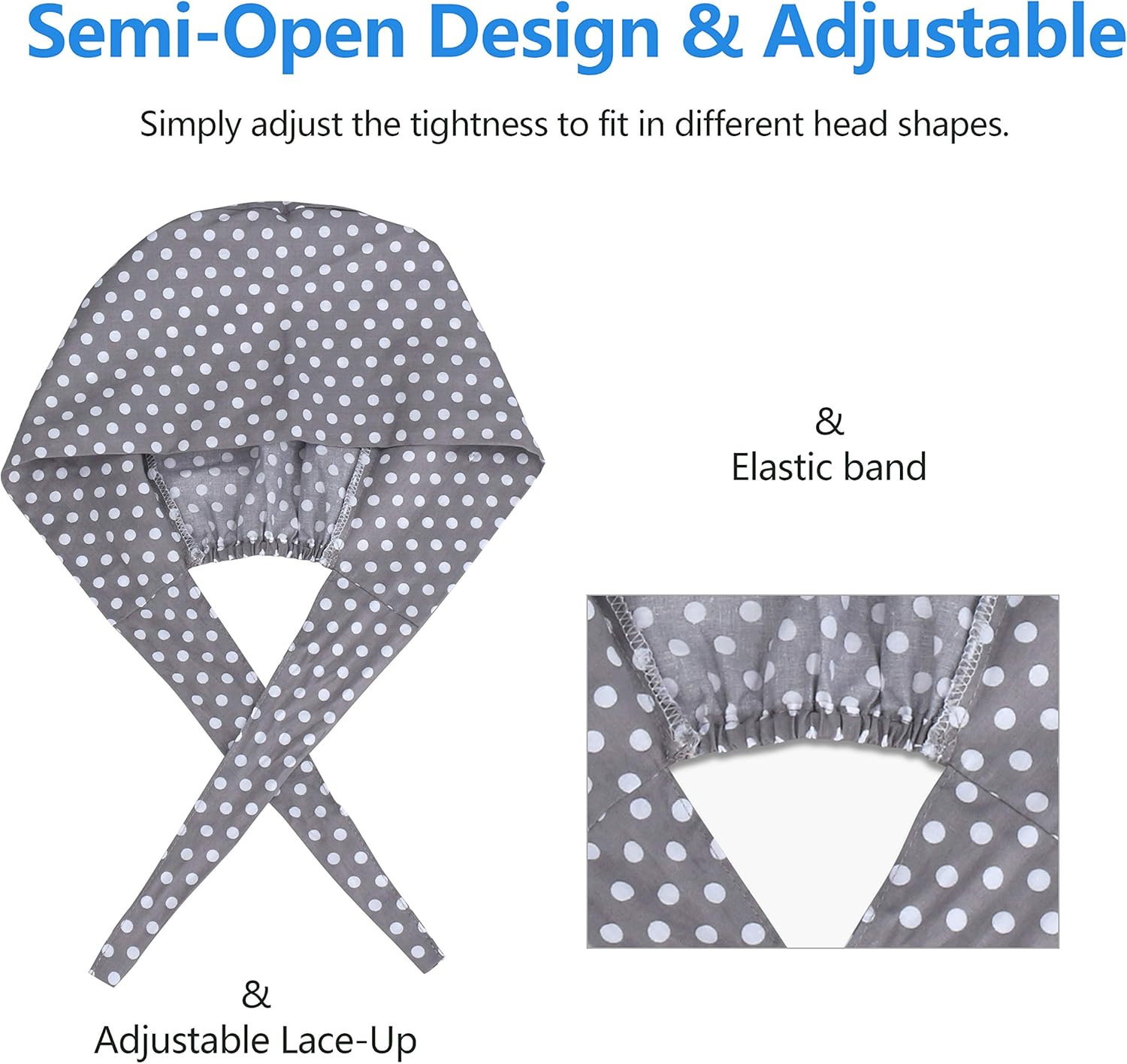 QBA Adjustable Working Cap with Button, Cotton Working Hat Sweatband, Elastic Bandage Tie Back Hats for Women & Men, One Size (Gray Dot) at  Men’s Clothing store