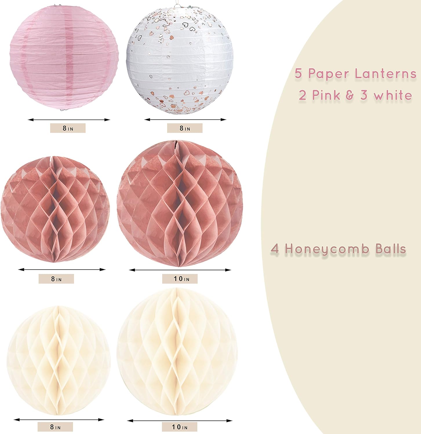 EpiqueOne Special Occasion Decoration Set - 22 Pcs Dusty Rose, Mauve, Blush Pink, Cream Decoration Kit - Pom Poms, Lanterns, Honeycomb & Garland - Decor for Birthday, Wedding, Baby Shower Party: Health & Personal Care