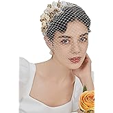 BABEYOND 1920s Fascinator Mesh Flower Pearl Veil Headband Bridal Wedding Tea Party Fascinator Veil for Women