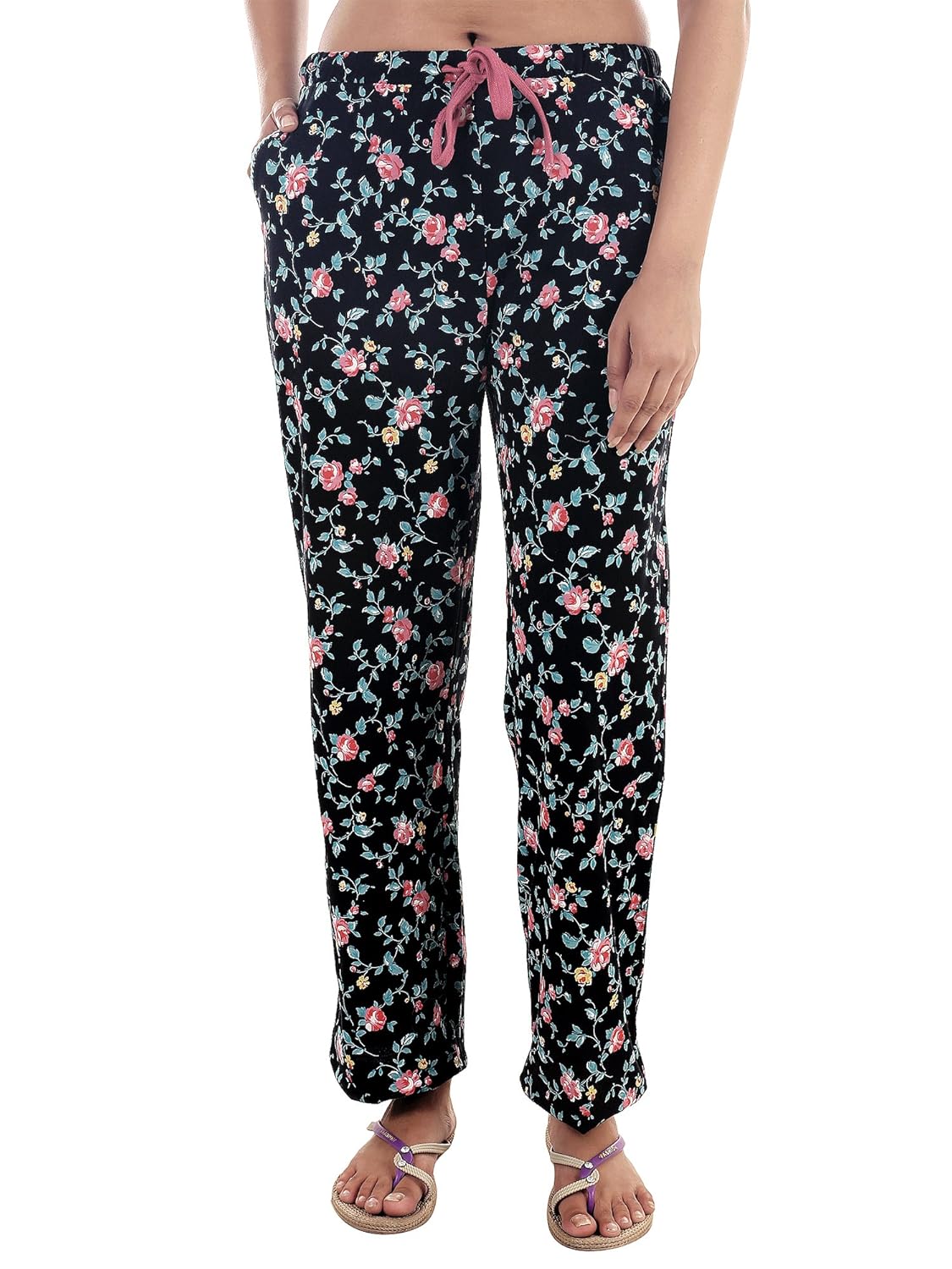 9teenagain women's hosiery night pyjama (black floral print)