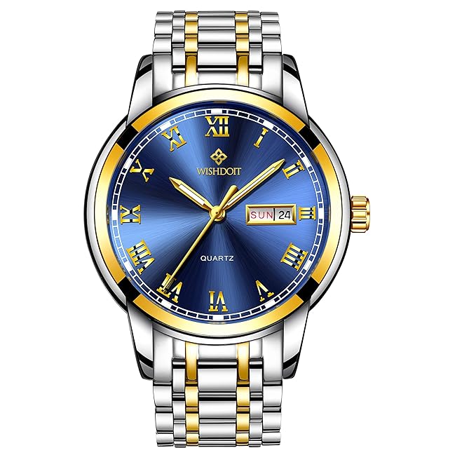 WISHDOIT Herren Uhren Freizeit Wasserdicht Sport Chronograph Quarz Armbanduhren Männer mit Mode Schwarz Edelstahl Armband