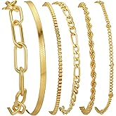 Mujahid 14K Gold Plated Bracelets for Women Waterproof, Jewelry Sets Trendy Thin Dainty Stackable Cuban Link Paperclip Chain Bracelet Pack Fashion Accessories Gifts for Womens