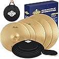 Rhythm Bytes Low Volume Cymbal Pack with Drum Silencer Pads, 12pcs, Cymbals Set - 14"/16"/18"/20", Drum Mute Pads - 10"/12"/13"/14"/16", 1 Bass Drum Mute, Free Carry Bag, Golden