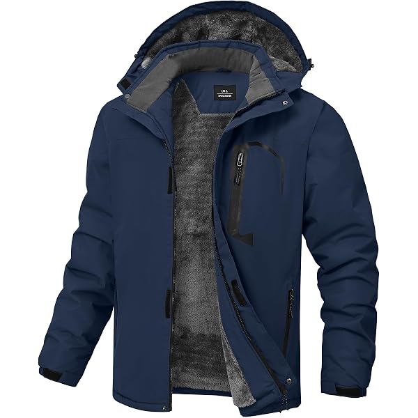 OTU Herren Wasserdichte Skijacke – Winterjacke Mit Kapuze Für Ski, Snowboard & Outdoor | Winddicht, Warm & Mit Verstellbaren Ärmeln | Dunkelblau