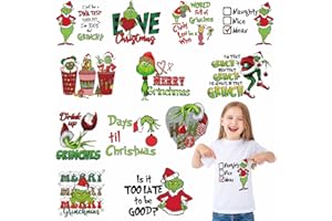 SUMELAY Christmas Heat Transfers Vinyl, Iron on Transfers for T-Shirts, Christmas Iron on Decals for Clothes Bag Pillow Covers DIY Decorations (Green-12pcs)