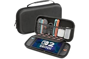 Arctiiro for Nintendo Switch 2 Carrying Case and 2 Screen Protector [2025 Upgrade] – Slim Hard Travel Case with Storage Pouch, Game Card Slots, Thumb Grip Caps for Switch 2 Accessories