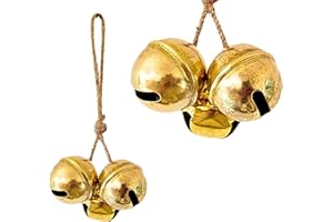 AVEREX Jingle Bel Cluster Handmade Round Shiny Hanging on Rope Lucky Christmas Tree Decoration Bell Holiday Bells Ornaments Holiday Decoration (Golden, Small) Round Shiny (Gold.1, Small)