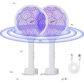 2 Pcs Electric Fly Swatter Racket, Bug Zapper Racket and Mosquito Zapper | Waterproof Trap with 8 LED High Voltage Handheld, Indoor Outdoor Use, Safe for Pets