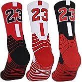 NIUNEW 3 Pairs Basketball Socks,Athletic Running Socks Compression Cushion Sports Socks for Men Boys & Women (One Size, MJ #23 3Pairs)