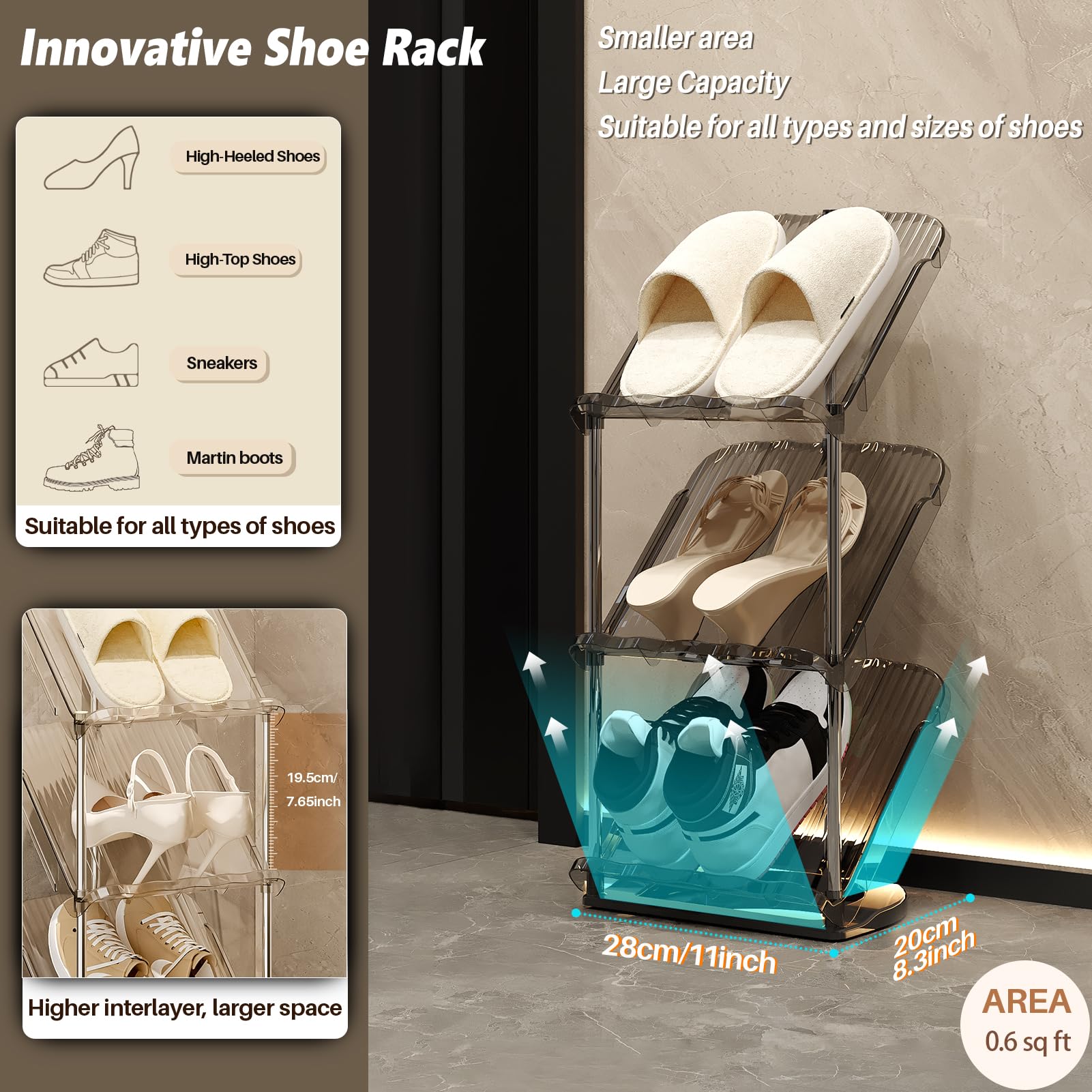Patinao 2 Stück Schuhregal Schmal mit 5 Ebenen, Platzsparend Schräg Schuhablage, Schuhschrank Schuhaufbewahrung Shoe Rack Schuhbank Schuhe Schrank Schuh Regal Organizer Schuhständer Schuhorganizer 4