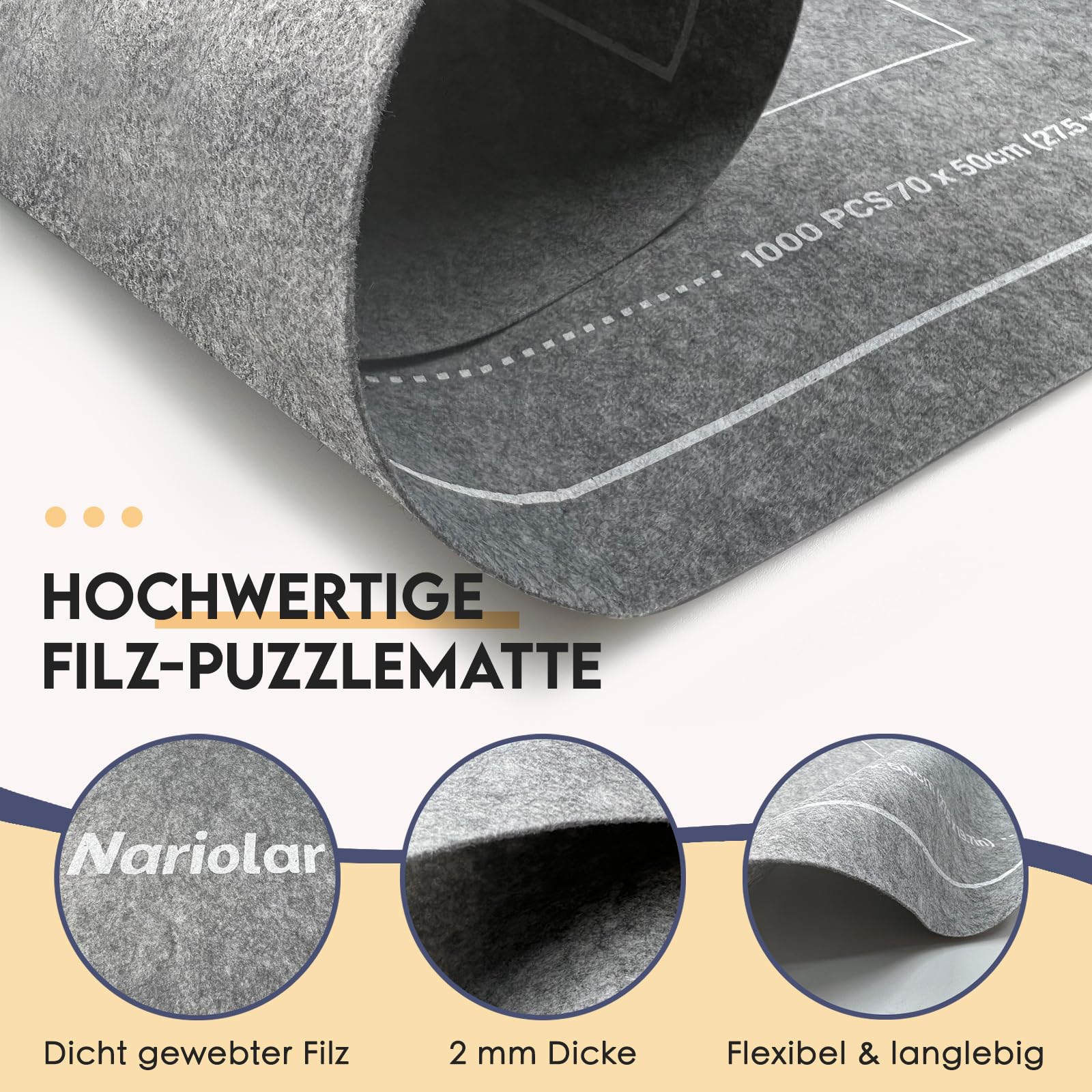 Nariolar Puzzlematte - Puzzle Matte Roll 500/1000/1500 Teile, Praktisches Zubehör für die Aufbewahrung und den Transport von Puzzles（Grau） 4