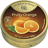 Cavendish &amp; Harvey Fruity Orange Hard Candy Drops, 7 Ounce Tin | German hard candy, real fruit juice, gluten free, non-GMO, gold tin, family made 40+ years