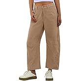 IWOLLENCE Women's Corduroy Barrel Cropped Pants Mid-Rise Elastic Waist Cord Wide Legs Baggy Pant with Pockets