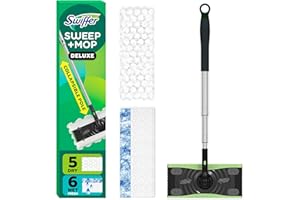 Swiffer Sweep and Mop Deluxe, 2-in-1 Floor Mopping and Sweeping Kit, Kit Includes 1 Sweeper Device, 5 Heavy Duty Dry Sweeping