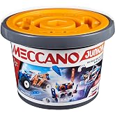 MECCANO Junior, 150 pcs Bucket STEAM Model Building Kit for Open-Ended Play | Car &amp; Robot Model Building Kit, Includes Instruction Sheet &amp; Storage Bucket, 151 Parts &amp; Real Tools, Ages 5 and Up