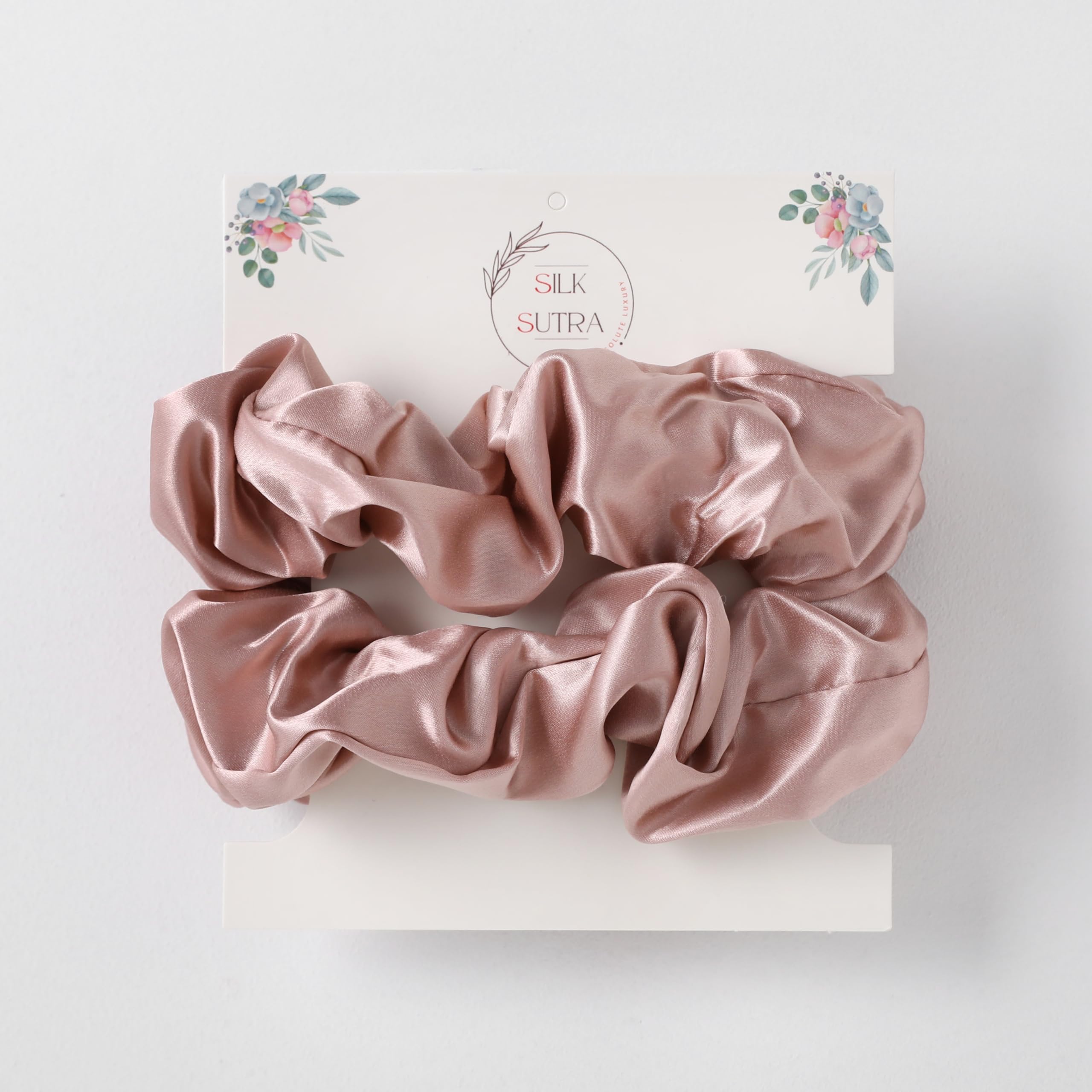 Silk Sutra Hair Scrunchies for Frizz Prevention, 22 Momme 100% Mulberry Silk Hair Ties for Breakage Prevention, Elastic ponytail Holders (Dusty Blush (Large 2pcs))