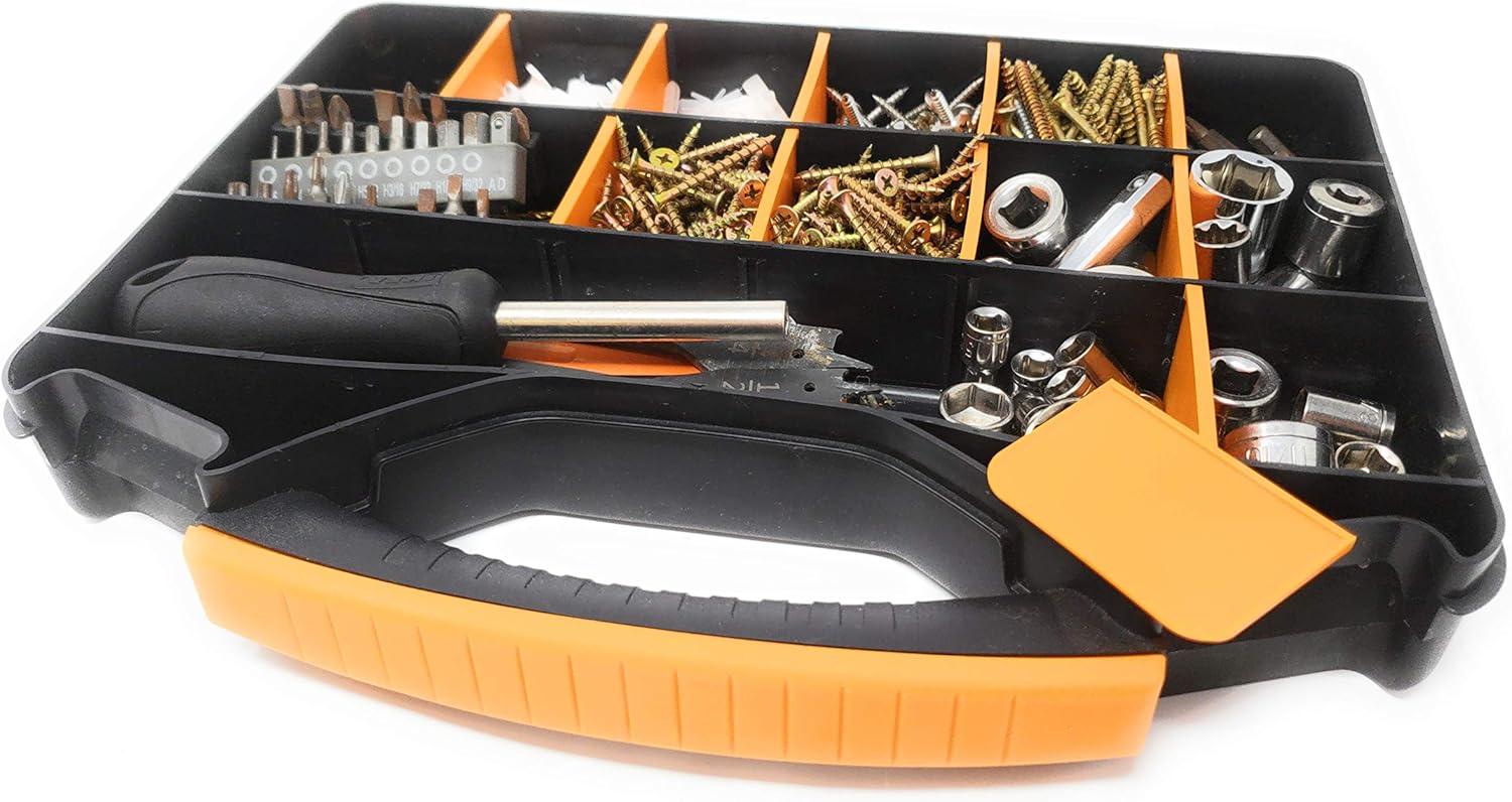 Massca Hardware Box Storage. Hinged Box Made of Durable Plastic in a Slim Design with 18 compartments. Excellent for Screws Nuts and Bolts. - - 