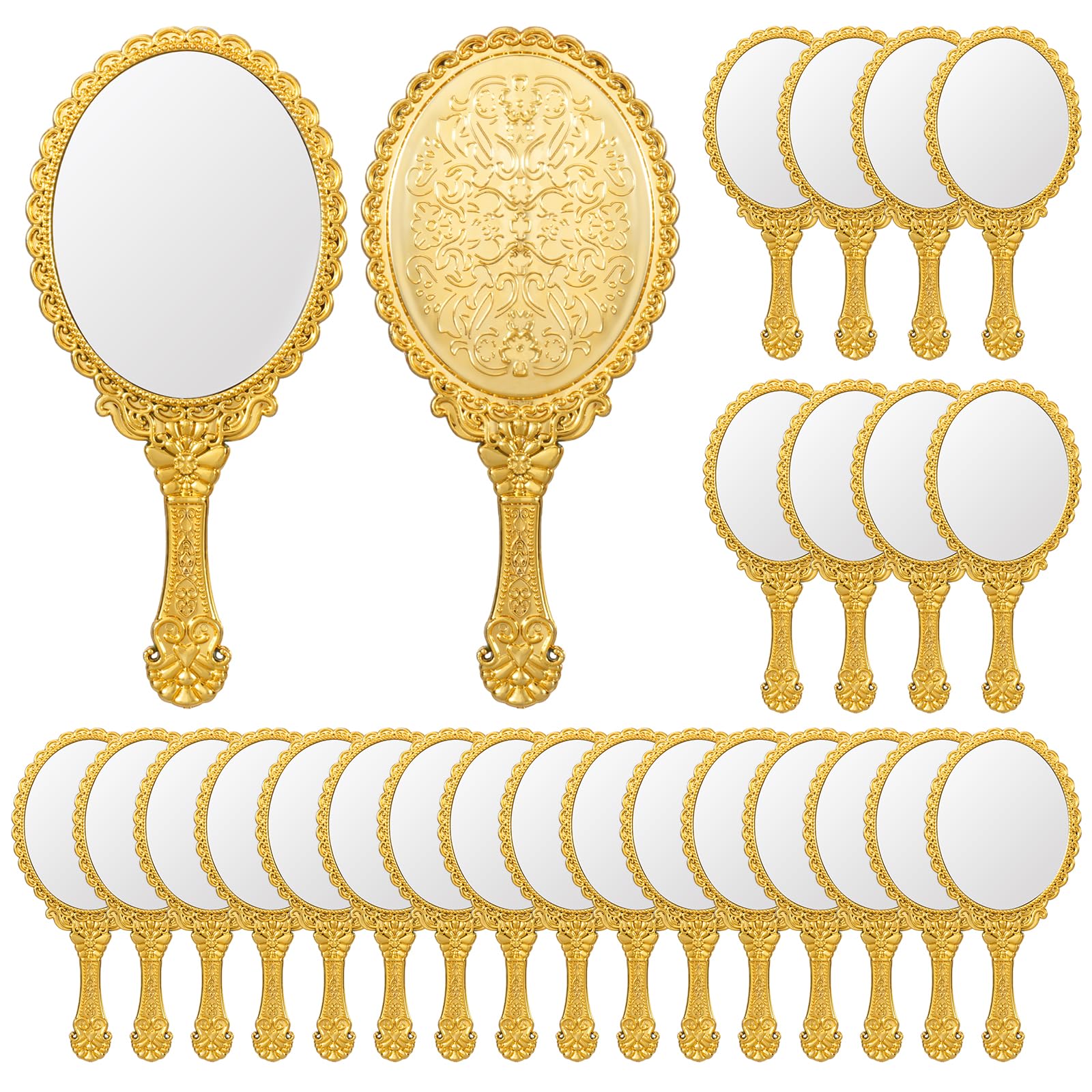 Photo 1 of 24 Pack Vintage Handheld Mirrors for Makeup, Gold Embossed Floral Portable Princess Mirror with Handle, Decorative Travel Cosmetic Purse Mirror for Women, Party Favors, Classroom