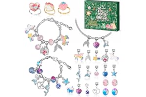 KOLBRIGHT Advent Calendar 2023 Girls, 24pcs DIY Charm Bracelet Making Kit Including Jewelry Beads, Snake Chains, Adjustable Rings, Necklace String, Mermaid Unicorn Advent Calendar for Girls Age 5-7, 6-12, Women