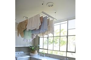 Höllsen XL Ceiling Mounted Drying Rack – Heavy-Duty Pulley Clothesline for Large Loads – Rustproof Aluminum Frame (64" x 23.6")