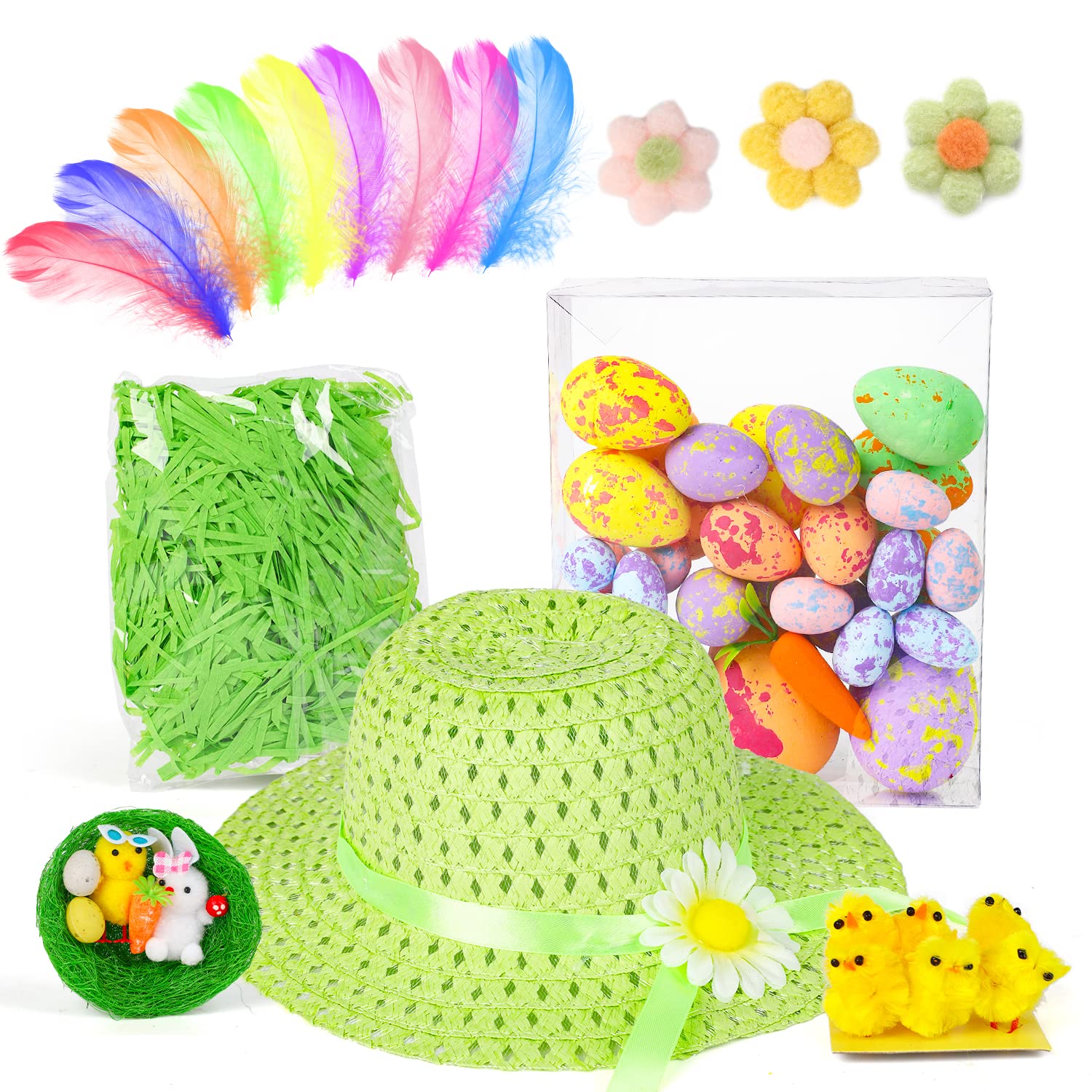 SULOLI Easter Bonnet Kit,Easter Bonnet Hat Kids Make Your Own Easter Bonnet Easter Bonnet Decorations Kit Girls Easter Bonnet Making Kit(Green)