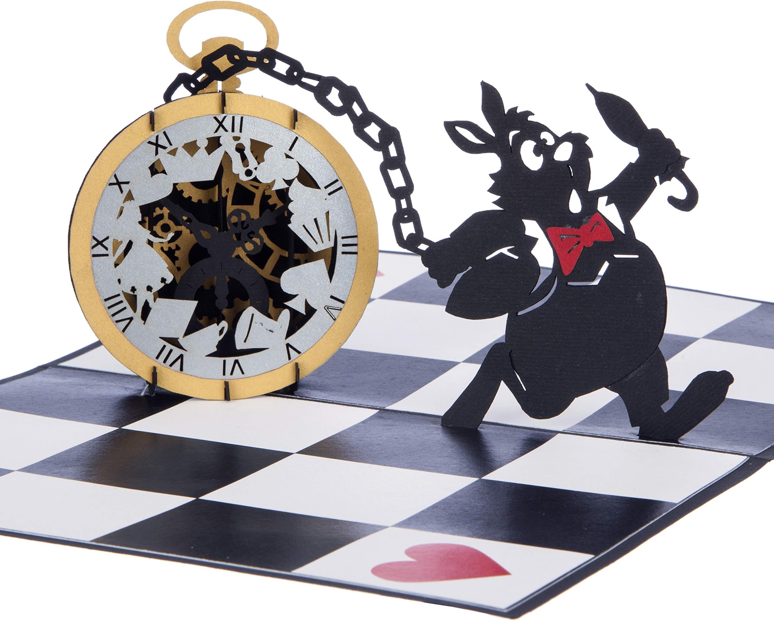 Cardology | Alice in Wonderland Pocket Watch Pop Up Card | Alice in Wonderland Gifts for Birthday, Alice in Wonderland Party Invite Cards, Alice in Wonderland Memorabilia, Handmade Cards