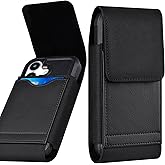 ykooe Holster Compatible with iPhone Pro Max (16 15 14 13 12 11) Galaxy Plus/FE (S25 S24 S23 S22 S21), Nylon Cell Phone Belt Holder Case with Clip and Leather Card Pouch for Men, Black -L