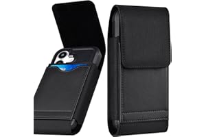 ykooe Holster Compatible with Galaxy Ultra (S25 S24 S23 S22 S21 S20) A16 A26 A35 A36 A55 A56, Nylon Cell Phone Belt Holder Case with Clip and Leather Card Pouch for Men, Black -XL