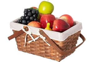 WICKERWISE Double Handle Woodchip Basket with White Liner - Perfect as Toy Organizer, Storing Fresh Fruits or Safeguarding Your Must-Have Beach Essentials for Unforgettable Holidays or Picnic Parties