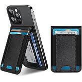 Phone Wallet Stick On, Upgraded Phone Wallet with Adjustable Stand, Open ID Window, 8-Card Holder, Stronger 3M Adhesive Credit Card Holder for Back of Phone Case, iPhone, Samsung and Android, Black