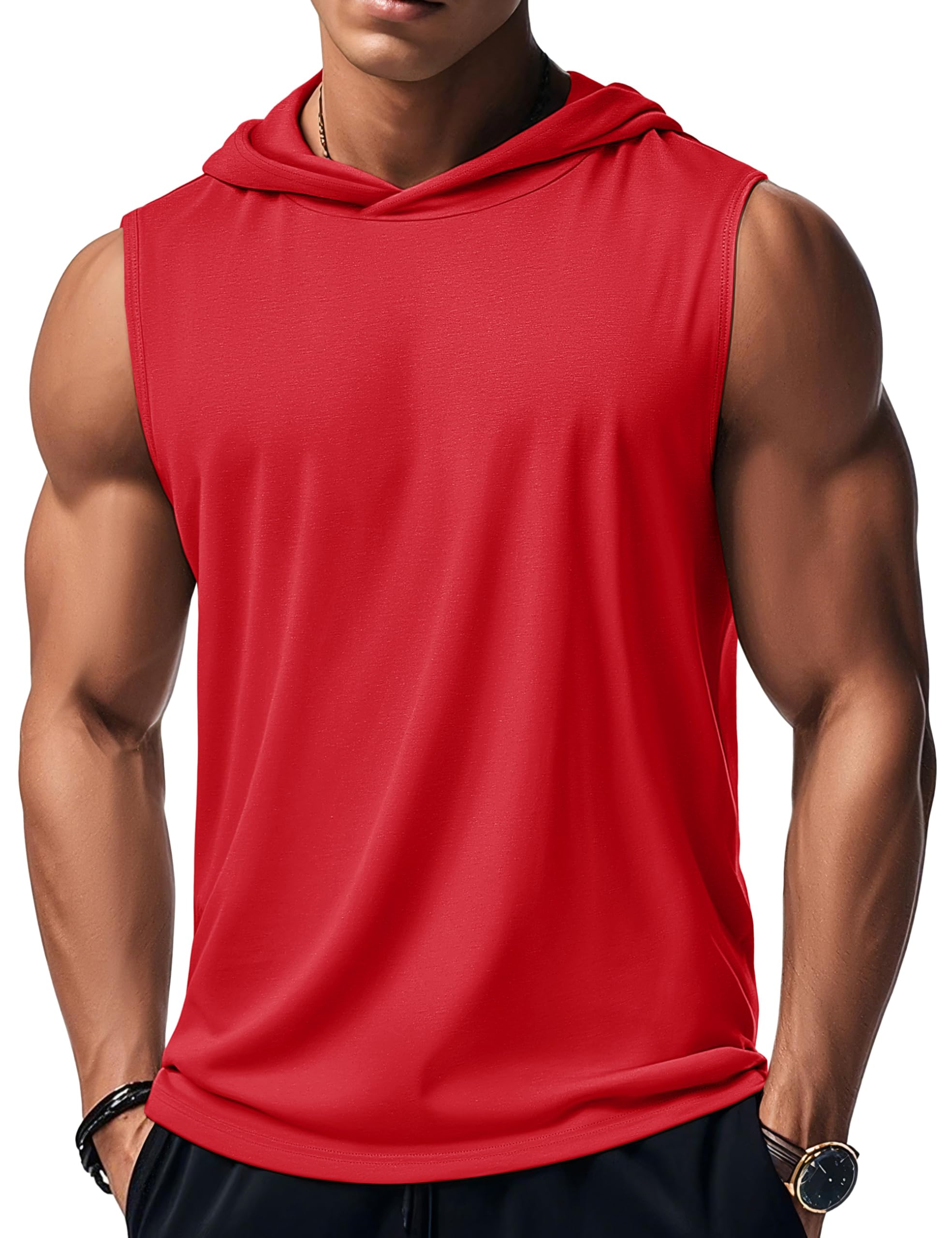 MAGCOMSEN Men's Tank Tops Sleeveless Hoodies Red