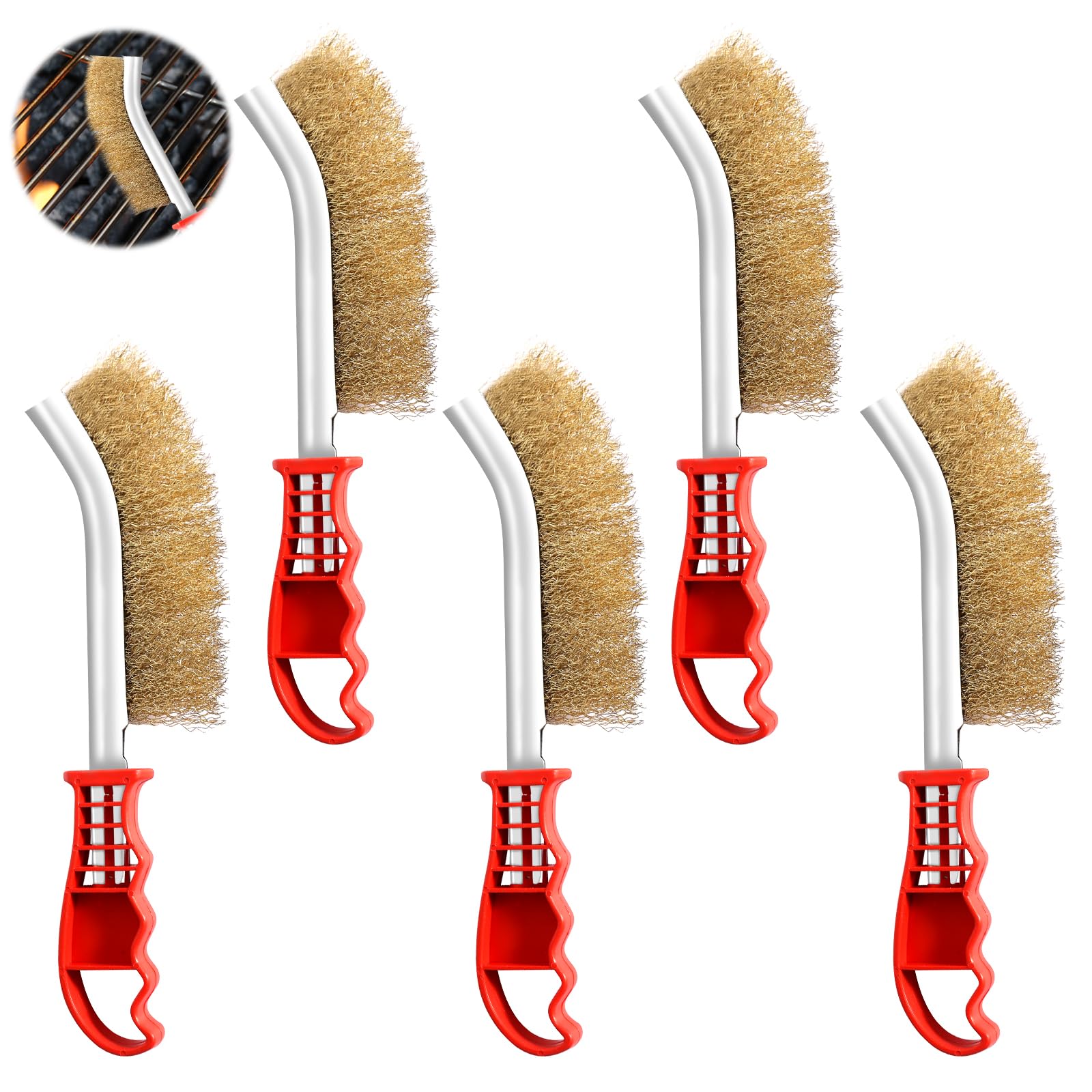 Brass Wire Brush 5 Pieces Wire Brushes for Cleaning Multipurpose Grill Brush Brass Brush for Cleaning Welding Slag and Rust and Grill Residue