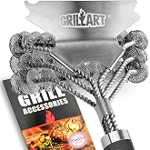 Grill Brush &amp; Bristle Free Outdoor BBQ Scraper, Safe 18'' Stainless Cleaner | Wide Scraper, Extra Strong Handle, Safe Helix Barbecue Accessories, for Porcelain/Weber Gas/Charcoal Grate, Gifts for Men/Dad