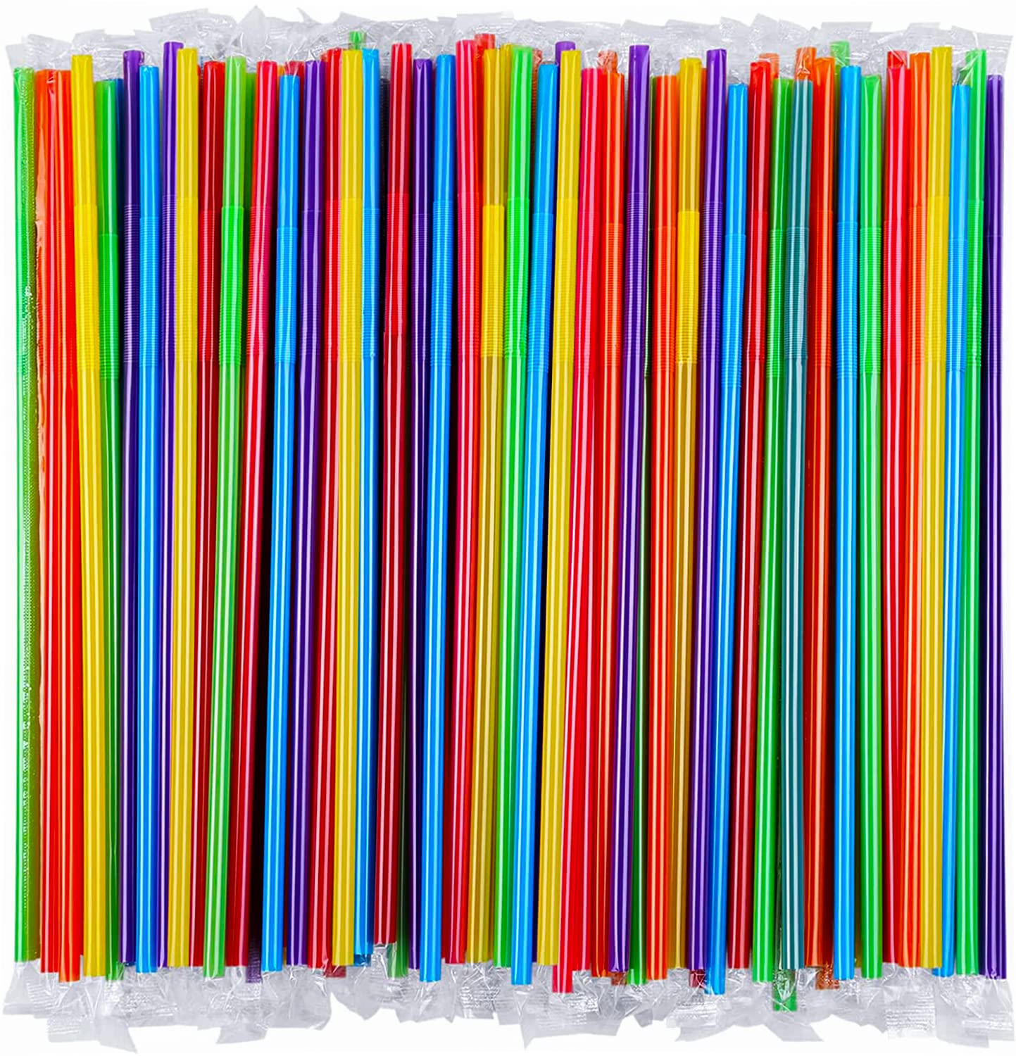 Photo 1 of [Individually Wrapped] 100 Pcs Colorful Flexible Plastic Straw,Colorful Disposable Bendy Party Fancy Straws 13 Inch Extra Long Straws Party Decorations