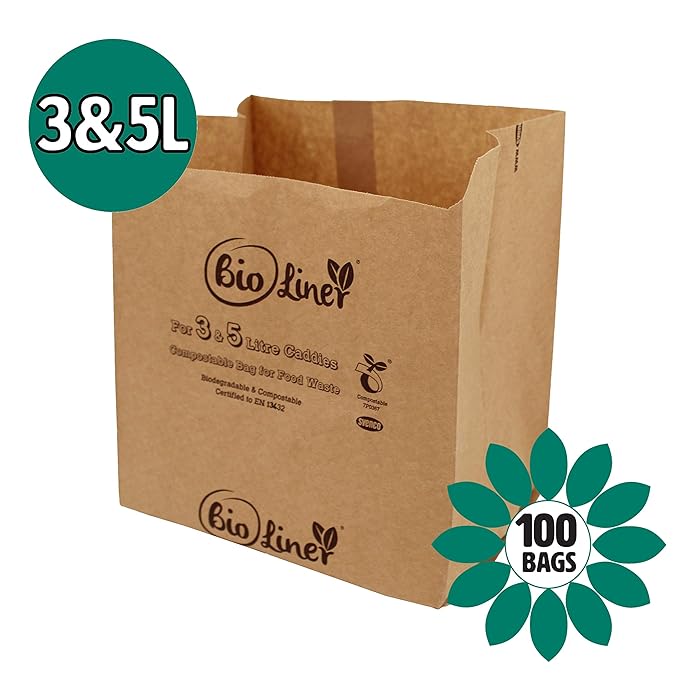 AllGreen 3L & 5L 100 x Paper Compostable Brown Caddy Food Waste