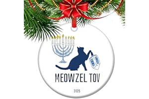 Meowzel Tov Hanukkah Ornament – Funny Jewish Cat Gift for Cat Lovers, Adorable Hanukkah Decor – Festival of Lights Tree Decor