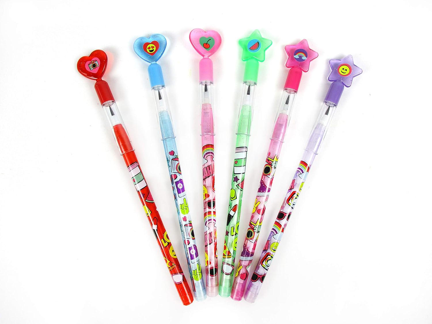 TINYMILLS 24 Pcs Fashion Emoji Multi Point Stackable Push Pencil Assortment with Eraser for Tween Birthday Party Favor Carnival Prize Goodie Bag Stuffers Classroom Rewards Tween Girl Birthday Gift: Toys & Games
