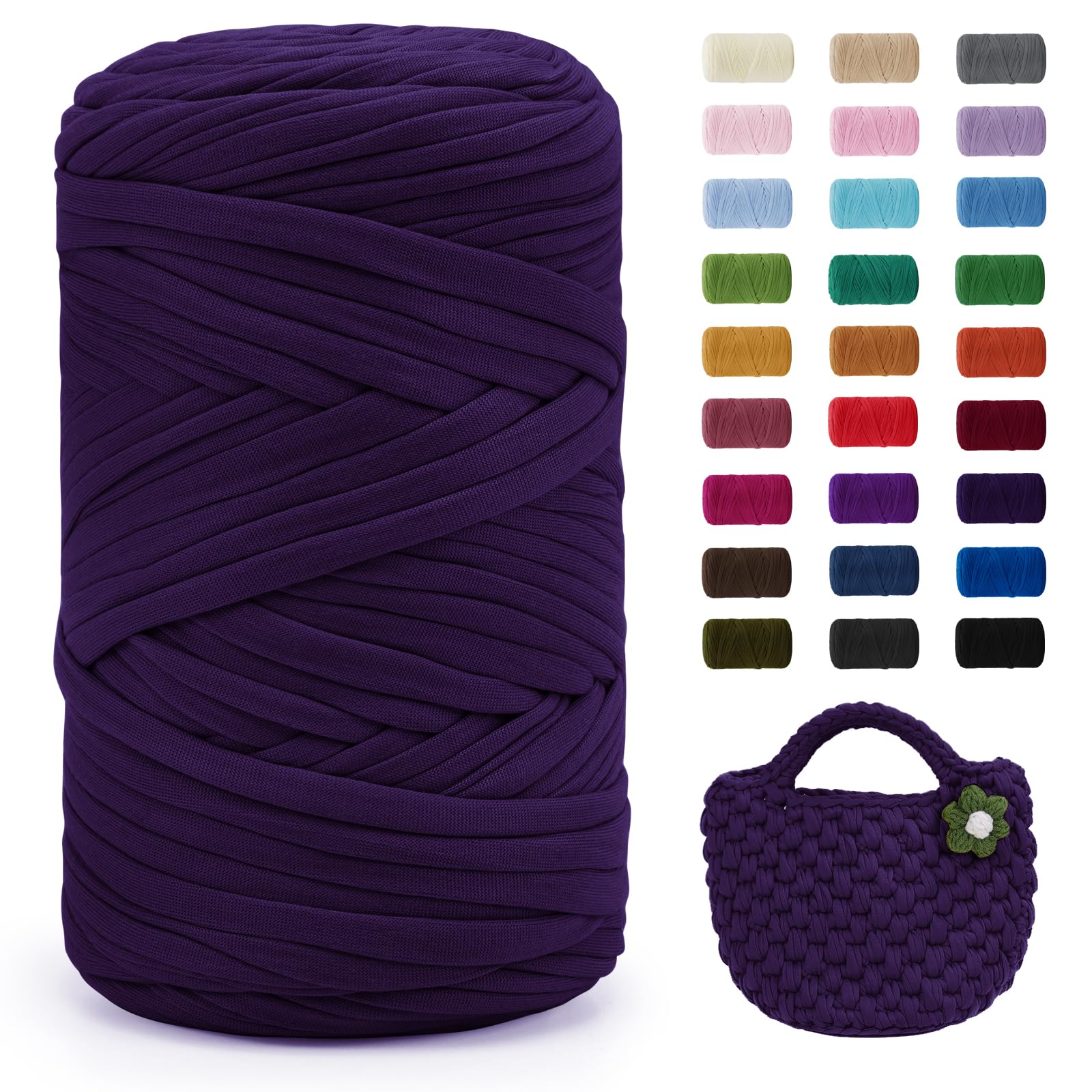 Uiopa Violet T-Shirt Yarn, 400g/120m Elastic Fabric Crochet Cloth T Shirt Yarn, Chunky Polyester Ribbon for Crocheting Bags/Baskets/Rugs, Home Decor, DIY Crafts