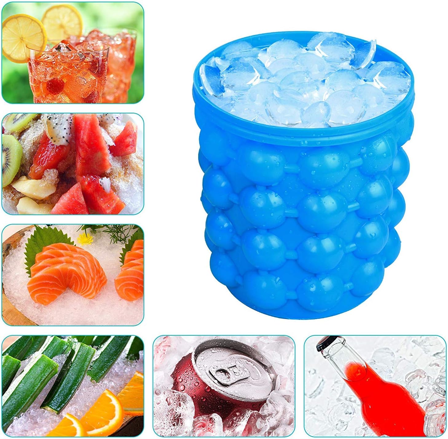 Ice Cube Master,Large Portable Silicone Ice Bucket with Lid Reusable Round Ice Cube Maker Space Saving Tool for Home Party Travel Cocktails Beer Whiskey