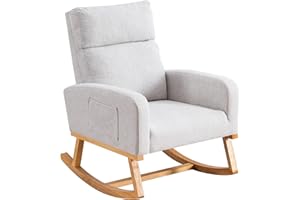 HOMYKA Rocking Glider Chair Nursery, Nursing Rocker Armchair with Rubber Wood Legs and Side Pocket for Living Room, Bedroom, Grey