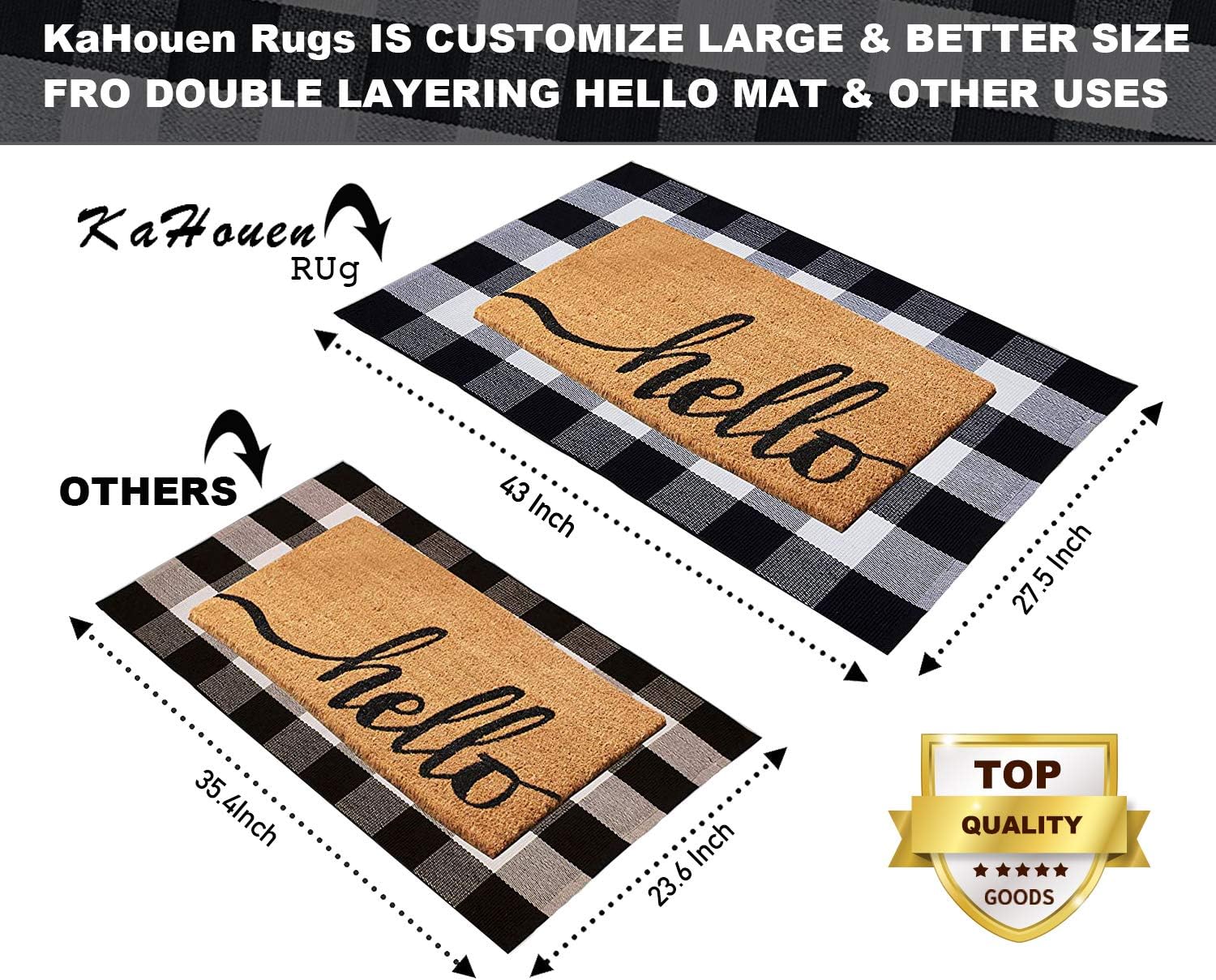 KaHouen Cotton Buffalo Check Rug 27.5 x 43 Inches, Buffalo Plaid Rug, Washable Hand-Woven Outdoor Checkered Rugs for Layered Door Mats/Kitchen/Farmhous (Outdoor Front Door Mat): Kitchen & Dining