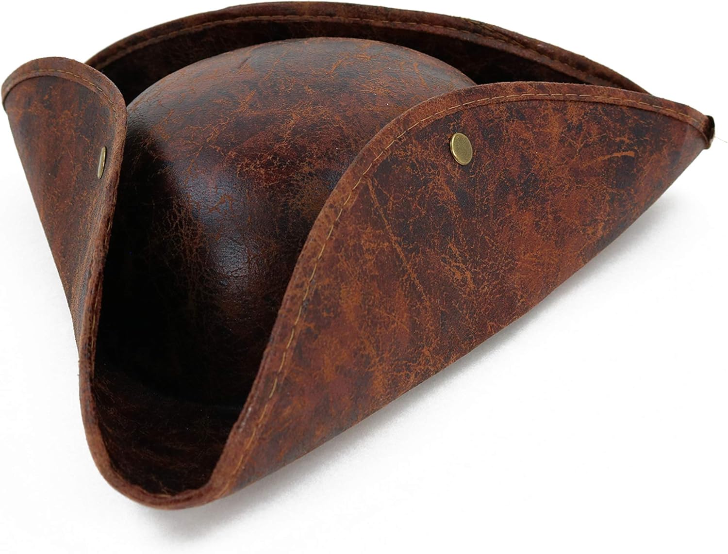 Skeleteen Faux Leather Pirate Hat Brown Distressed Leather Colonial