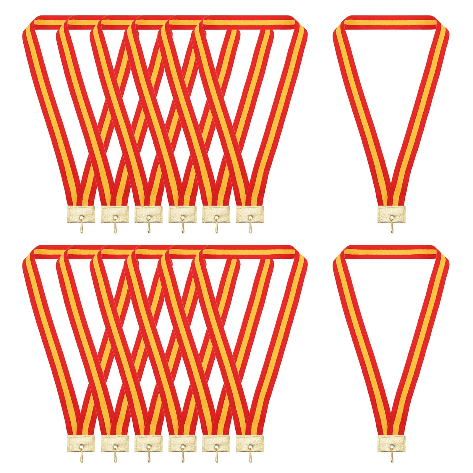 PATIKIL Award Neck Ribbons with Snap Clips, 20 Pcs Polyester Striped Medal Lanyards Ribbon with Leather Head Design for Competitions Sports Meetings Sports Party, Red, Yellow, Red