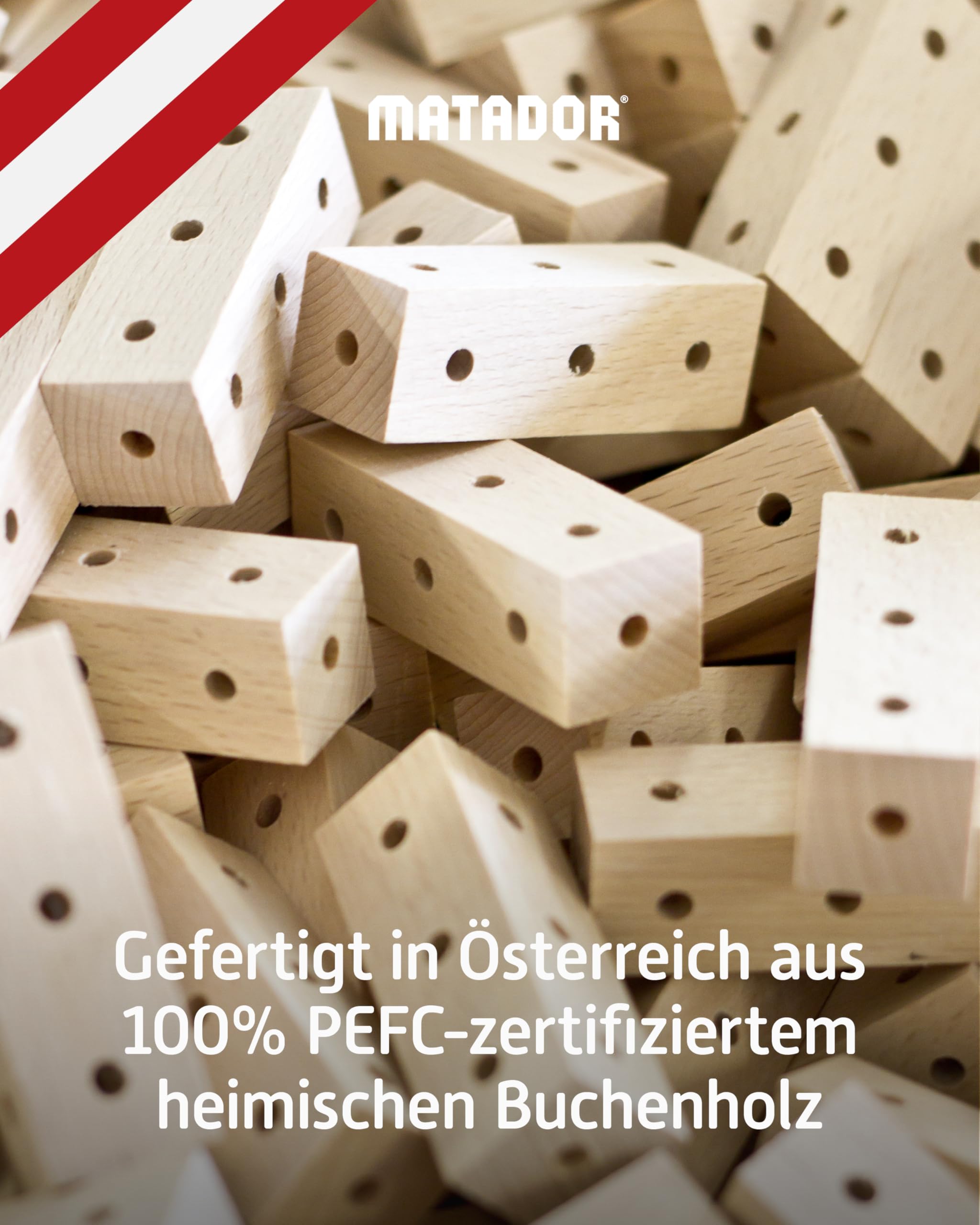 Matador Kinder Baukasten ab 3 Jahren 108-tlg. - Spannendes Holz Konstruktionsspielzeug zur Schulung von Kreativität und Feinmotorik, Bauspielzeug mit Stäbchen, Klötzen, Hammer & Zange 7