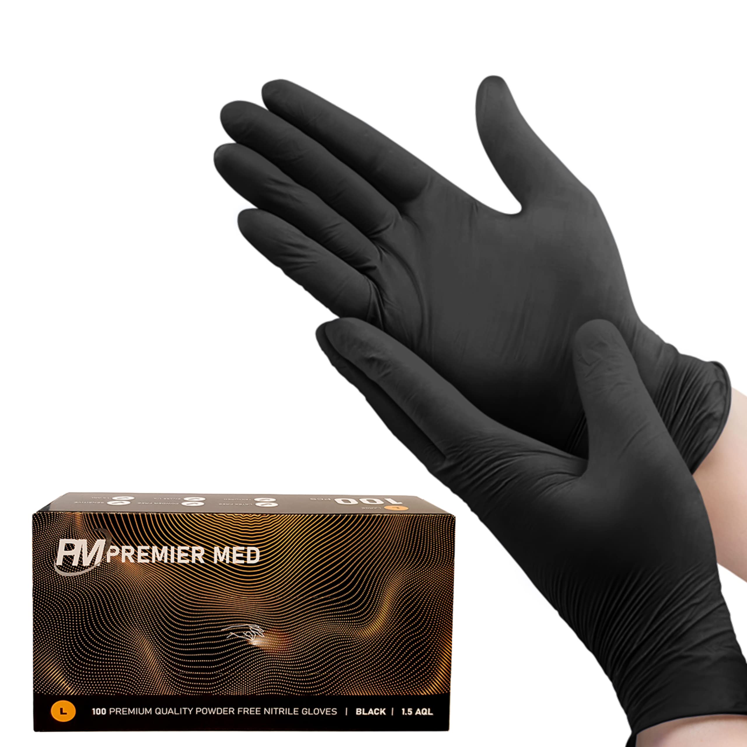 Black Premier Med Nitrile Gloves (100) - LARGE - Medical, Dental, Tattoo, Beauty