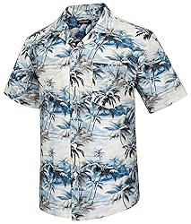 Mens Hawaiian Shirts Cotton Short Sleeve Button