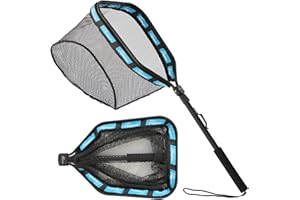 GOODCAT Fishing Landing Net, Black Rubber-Coated Mesh with Aluminum Frame, 17x12.4 Inch Hoop, 32.5 Inch Extended Handle, Foldable Floating Design with Magnetic Release for Kayak Fly Fishing