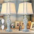 Table Lamp Bedside Lamps Set of 2, 28.5'' Luxsight Farmhouse Table Lamps for Bedroom, Lamps for Nightstands with Night Lights, with USB C+A Ports, Rustic Lamp for Living Room, Bulb Included