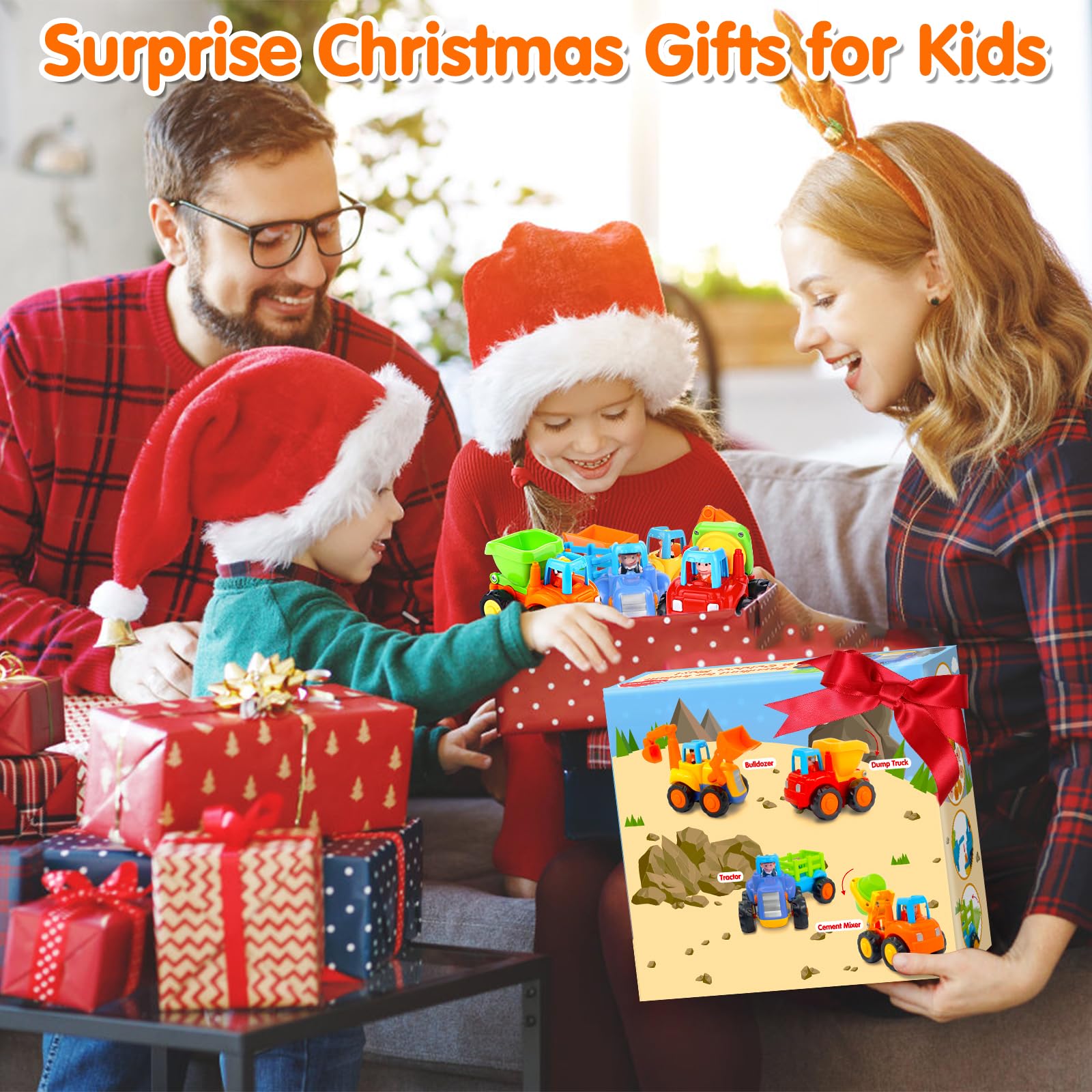 Inertia Toy Early Educational Toddler Baby Toy Friction Powered Cars Push and Go Cars Tractor Bulldozer Dumper Cement Mixer Engineering Vehicles Toys for Children Boys Girls Kids Gift 4PCS